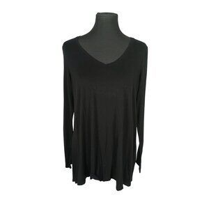 Utopia By Hue Black Long Sleeve V-Neck Womens Top L Rayon & Spandex Blend